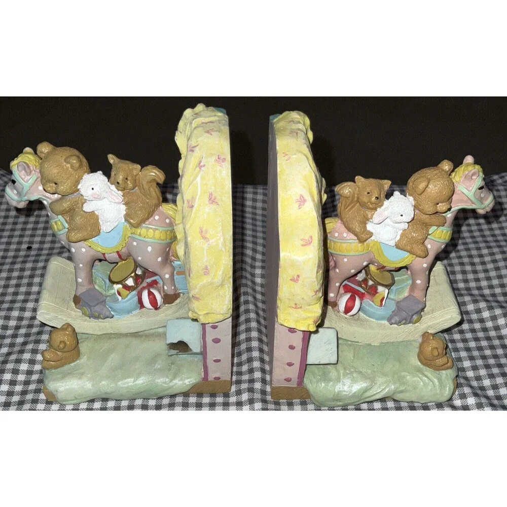 Ceramic Rockinghorse Teddy Bear, Rabbit, Squirrel, Bookends Vintage Adorable